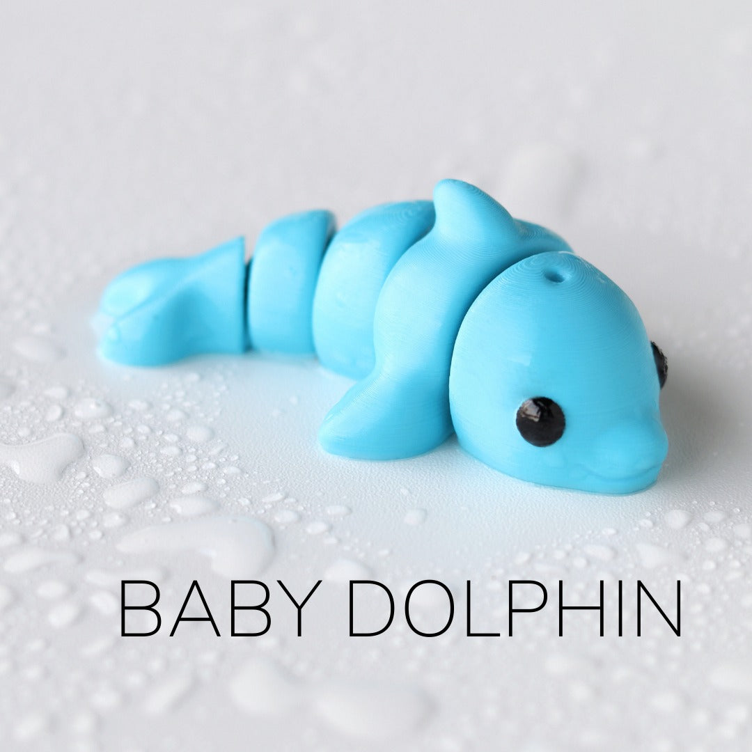 Tiny Tails™ Baby Dolphin Pocket Pet - 3D Printed Articulating Dolphin Figure - Ocean Friend - Kids Room Decor