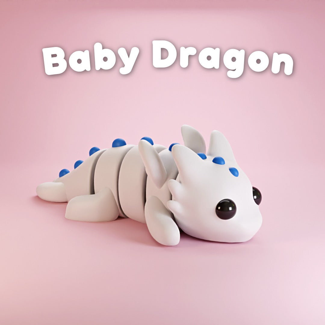 Tiny Tails™ Baby Dragon Pocket Pet - 3D Printed Articulating Dragon Figure - White & Blue Fantasy Friend - Kids Room Decor