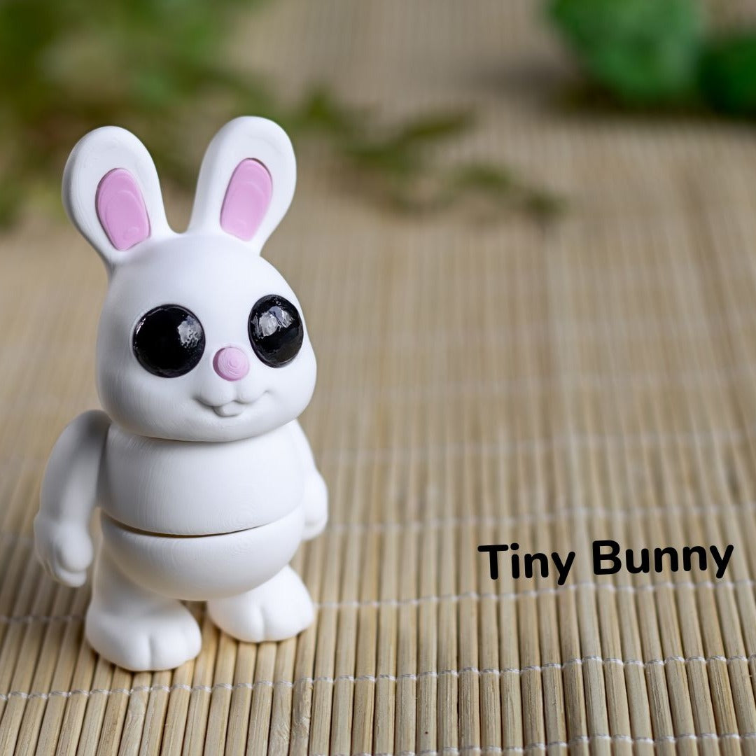 Tiny Tails™ Tiny Bunny Pocket Pet - 3D Printed Articulating Bunny Figure - White & Pink Easter Friend - Kids Room Decor