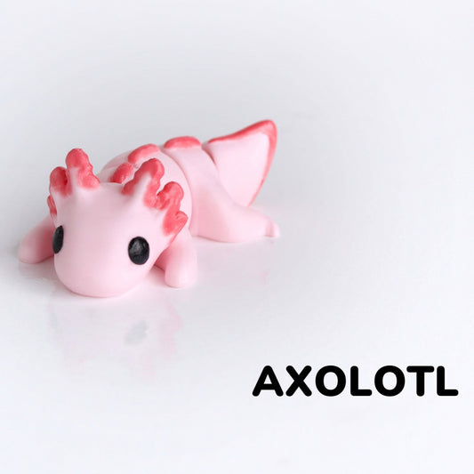 Tiny Tails™ 3D Printed Axolotl Figure Pocket Pet ZOU3D Adorable Pink Salamander - Perfect Kids Room Decor - Multi-Color PLA Print