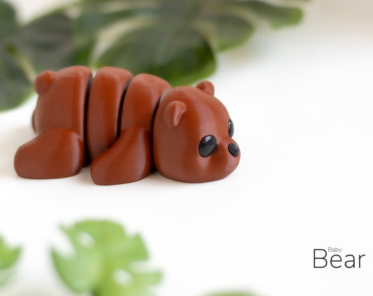 Tiny Tails™ Articulating Baby Bear Pocket Pet - Poseable 3D Printed Bear Toy - Bendable Brown Bear Figure - Kid's Desk Buddy