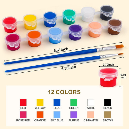 Paint at Home Kit - Mini Painter's Starter Kit - 12 Essential Colors + 2 Brushes